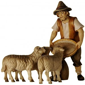 SA2169010 - Shepherd feeding 3 sheep