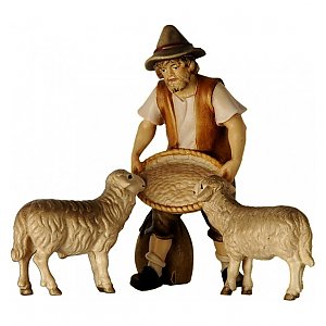 SA2171008 - Shepherd feeding 2 sheep